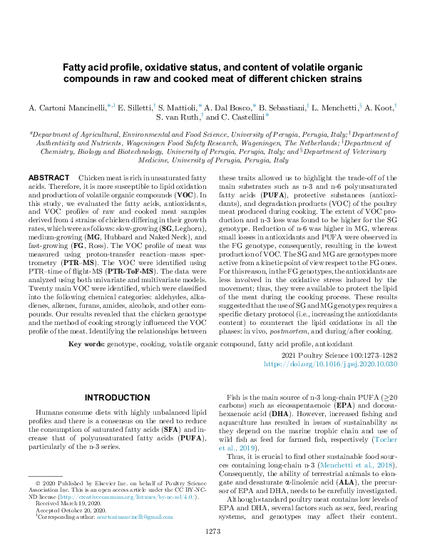 (PDF) Fatty acid profile, oxidative status, and content of volatile ...
