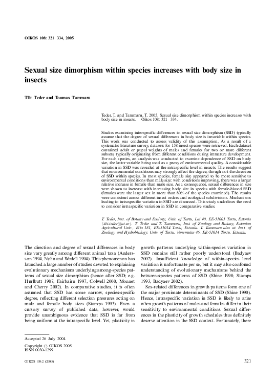 (PDF) Sexual size dimorphism within species increases with body size in ...