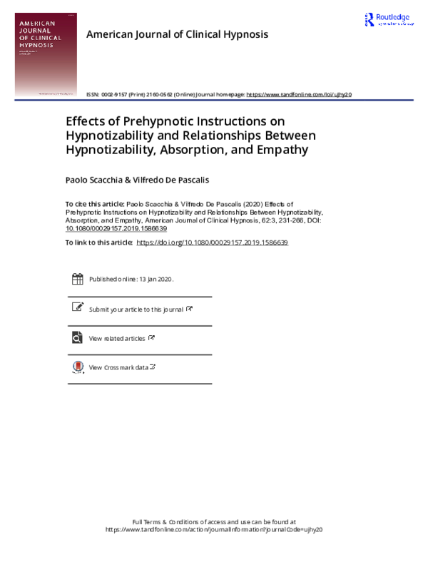 (PDF) Effects of Prehypnotic Instructions on Hypnotizability and ...