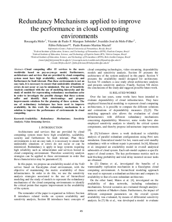 (PDF) Redundancy Mechanisms applied to improve the performance in cloud ...