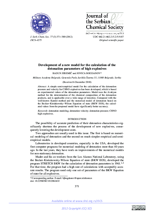 (PDF) Development of new model for high explosives detonation ...