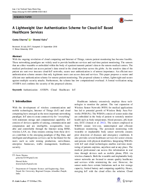 (PDF) A Lightweight User Authentication Scheme for Cloud-IoT Based ...
