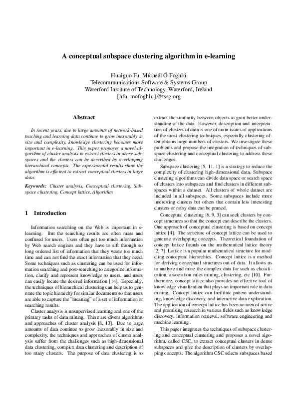 (PDF) A conceptual subspace clustering algorithm in e-learning