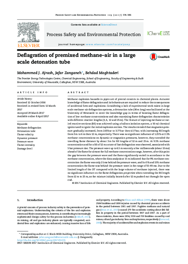 (PDF) Deflagration of premixed methane–air in a large scale detonation tube