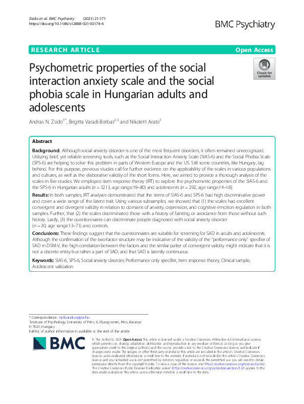 (PDF) Psychometric properties of the social interaction anxiety scale ...