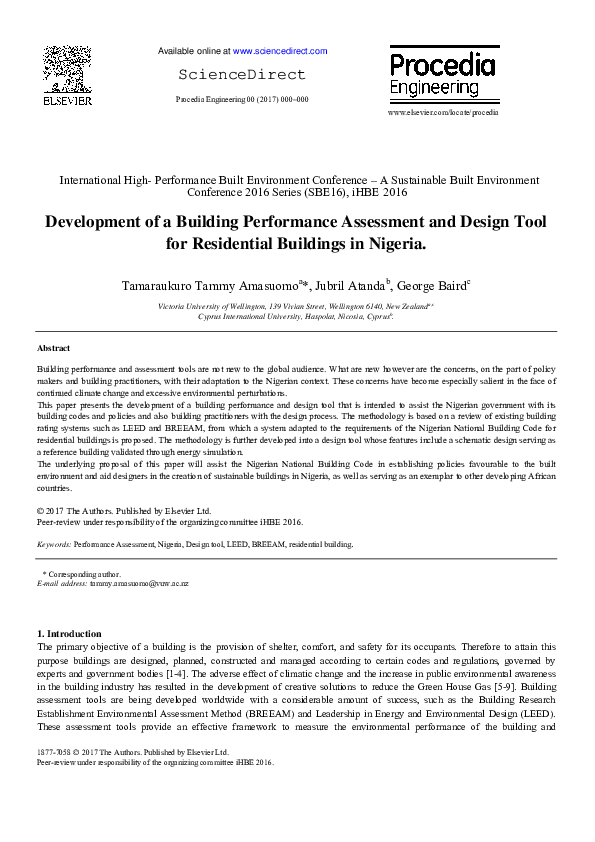 (PDF) Development of a Building Performance Assessment and Design Tool ...
