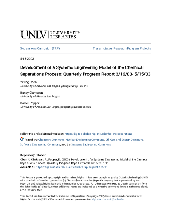 (PDF) Development of a Systems Engineering Model of the Chemical ...