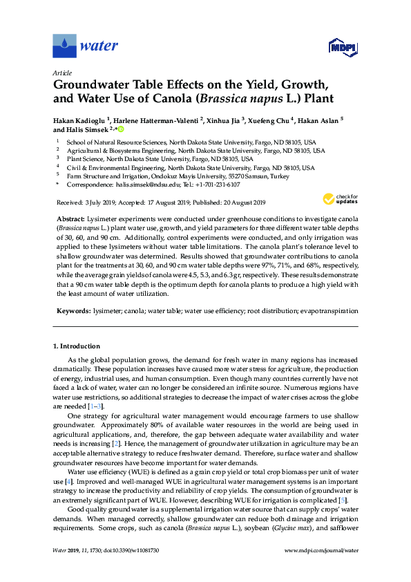 (PDF) Groundwater Table Effects on the Yield, Growth, and Water Use of ...