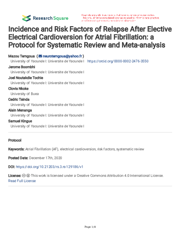 (PDF) Incidence and Risk Factors of Relapse After Elective Electrical ...