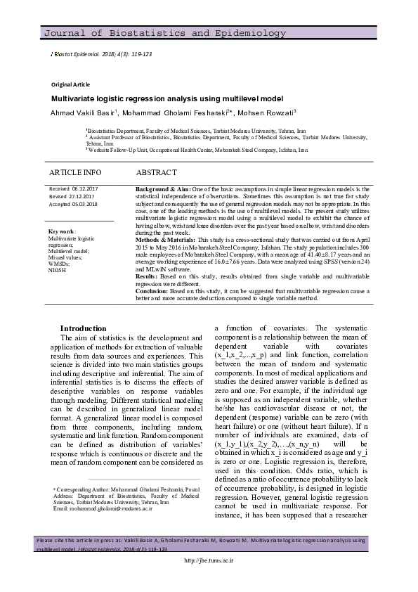 (PDF) Multivariate logistic regression analysis using multilevel model