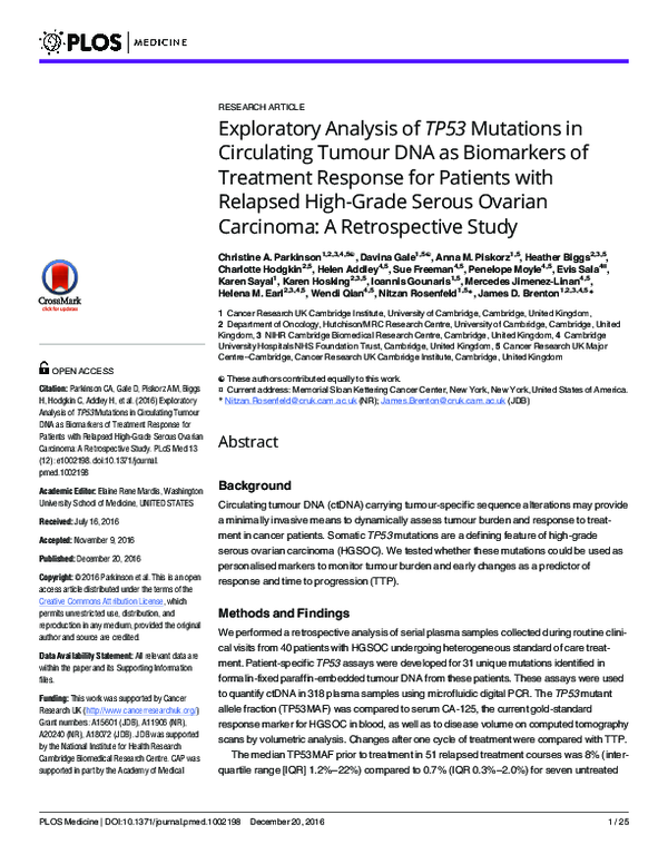 (PDF) Exploratory Analysis of TP53 Mutations in Circulating Tumour DNA ...