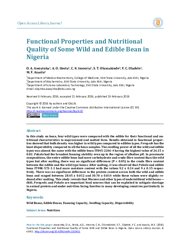 (PDF) Functional Properties and Nutritional Quality of Some Wild and ...