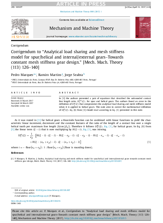 (PDF) Corrigendum to “Analytical load sharing and mesh stiffness model ...