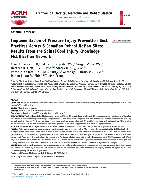 (PDF) Implementation of Pressure Injury Prevention Best Practices ...