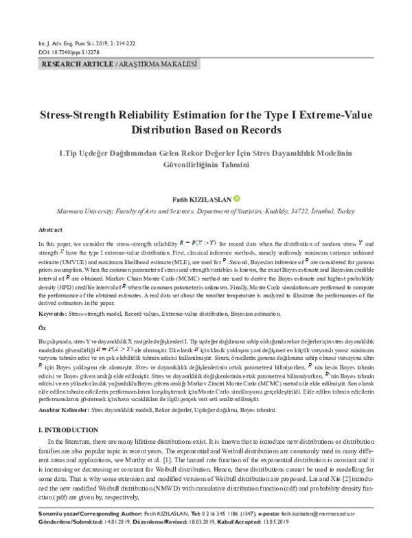 (PDF) Estimation of reliability in a multicomponent stress–strength ...