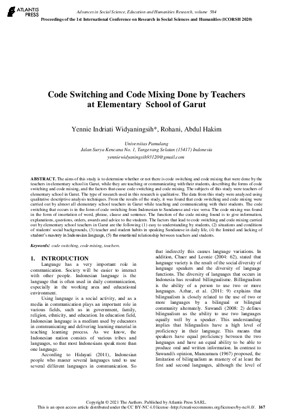 (PDF) Code Switching and Code Mixing Done by Teachers at Elementary ...