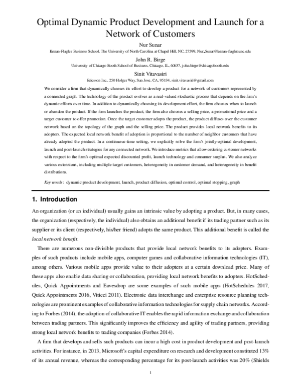 (PDF) Optimal Dynamic Product Development and Launch for a Network of ...