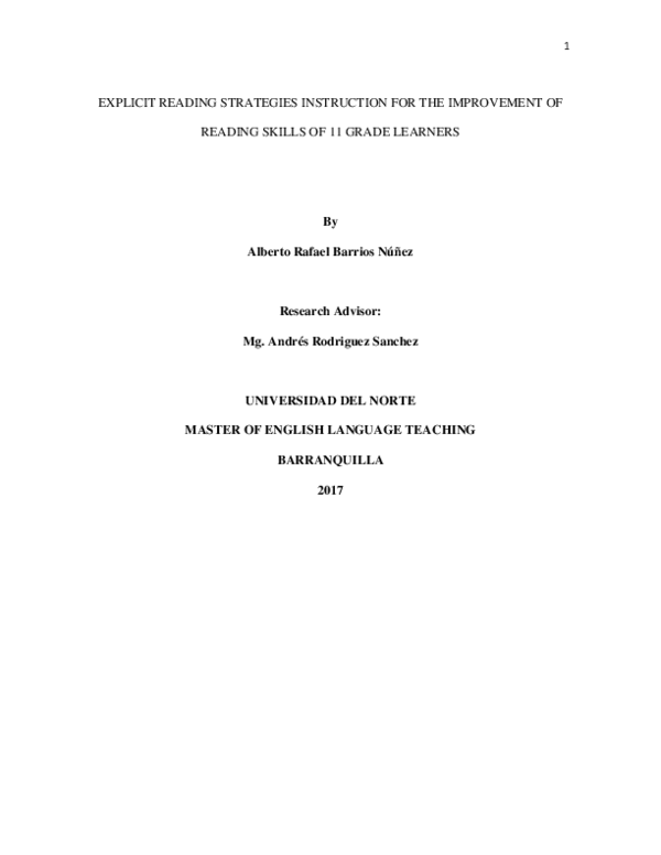 (PDF) Explicit reading strategies instruction for the improvement of ...