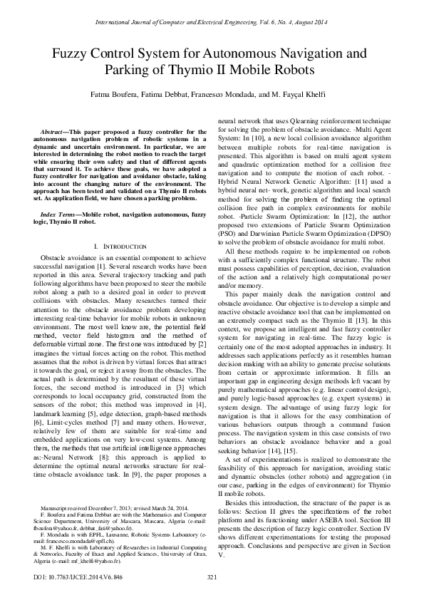 (PDF) Fuzzy Control System for Autonomous Navigation and Parking of ...