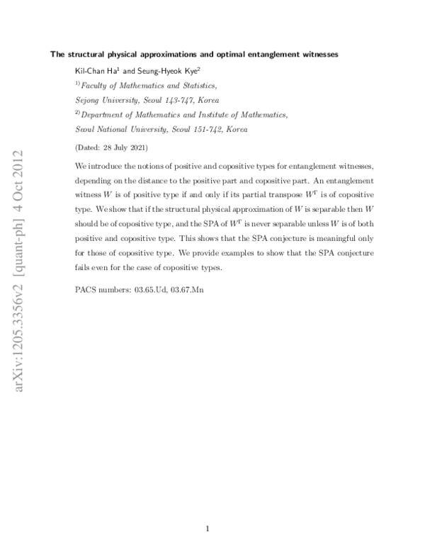 (PDF) The structural physical approximations and optimal entanglement ...