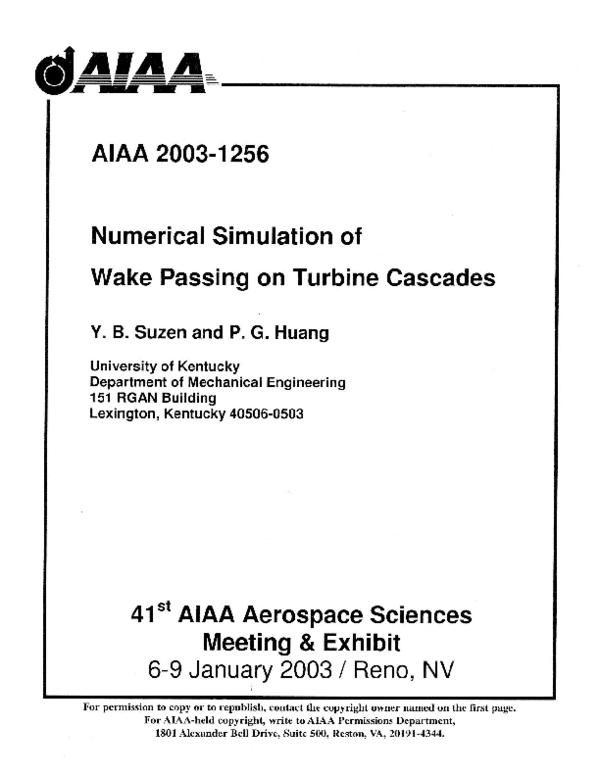 (PDF) Numerical Simulation of Wake Passing on Turbine Cascades