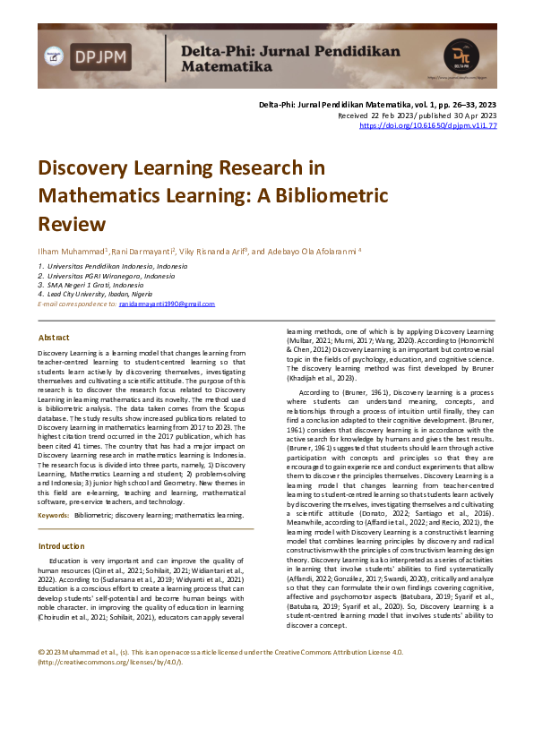 (PDF) Discovery Learning Research in Mathematics Learning: A ...