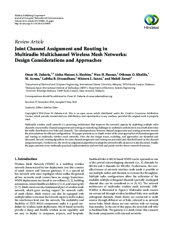 (PDF) Joint Channel Assignment and Routing in Multiradio Multichannel ...