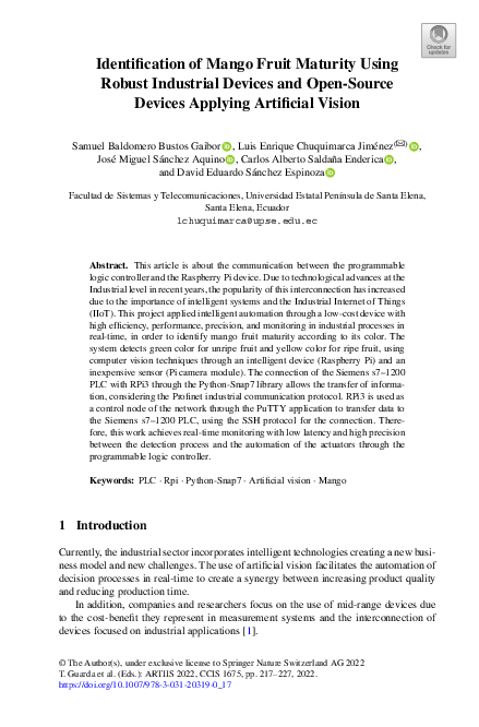 (PDF) Identification of Mango Fruit Maturity Using Robust Industrial ...
