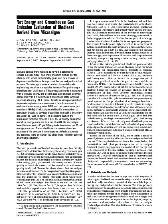 (PDF) Net Energy and Greenhouse Gas Emission Evaluation of Biodiesel ...