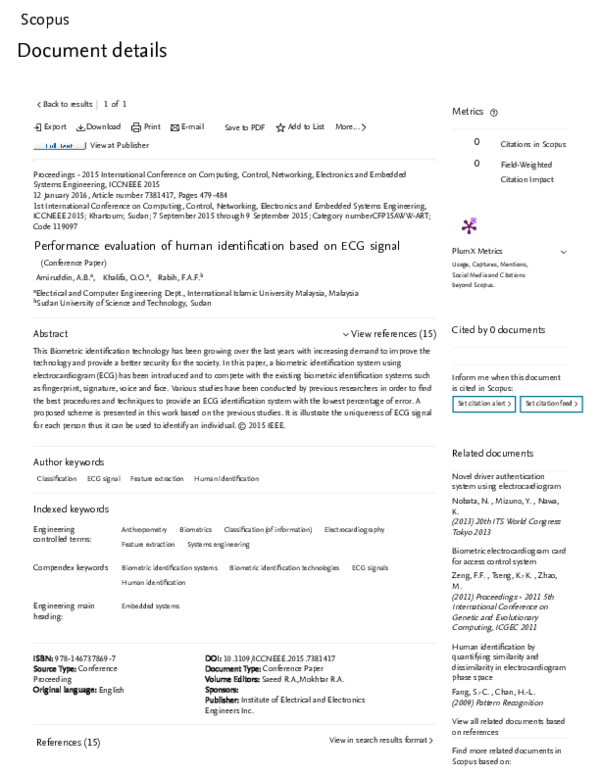 (PDF) Performance evaluation of human identification based on ECG signal