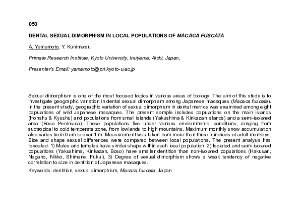 (PDF) Dental Sexual Dimorphism in Local Populations of Macaca Fuscata