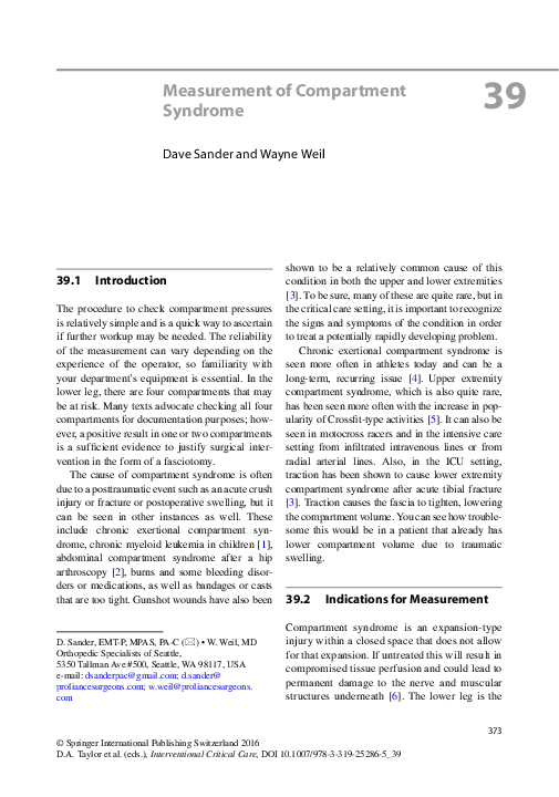 (PDF) Measurement of Compartment Syndrome
