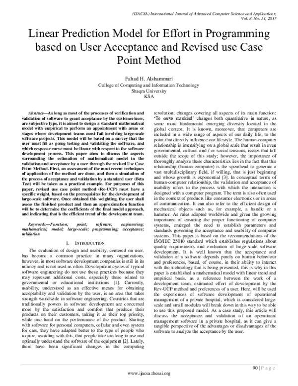 (PDF) Linear Prediction Model for Effort in Programming based on User ...