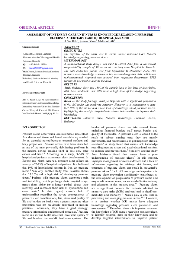 (PDF) Assessment of Intensive Care Unit Nurses Knowledge Regarding ...