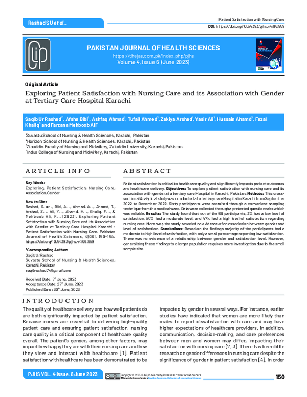 (PDF) Exploring Patient Satisfaction with Nursing Care and its ...