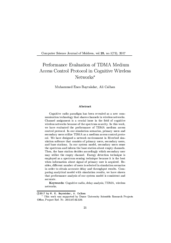 (PDF) Performance Evaluation of TDMA Medium Access Control Protocol in ...