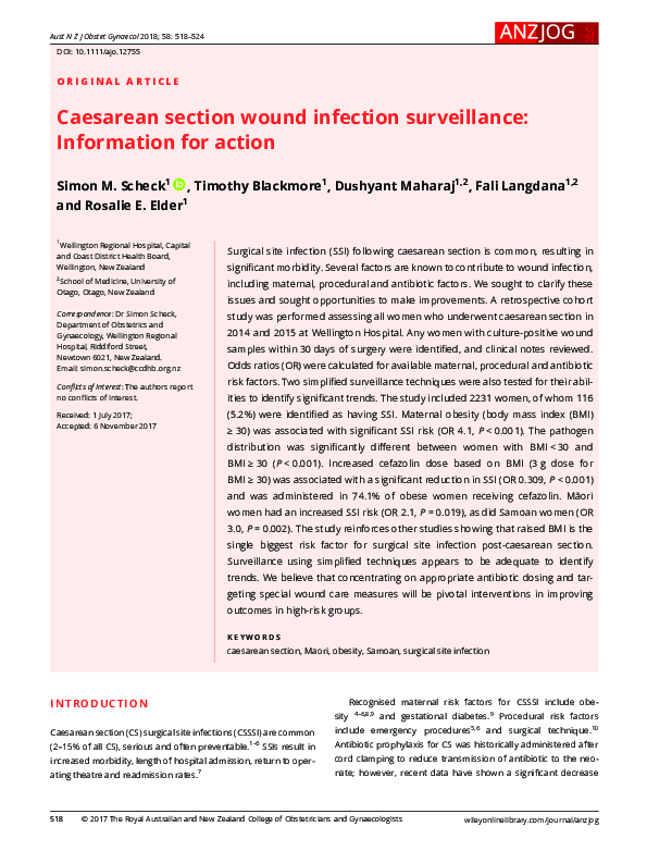 (PDF) Caesarean section wound infection surveillance: Information for ...