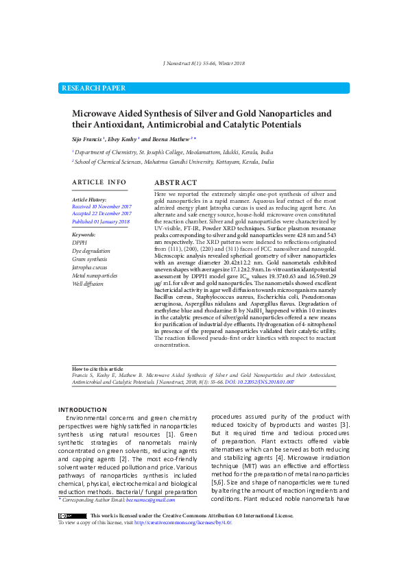 (PDF) Microwave Aided Synthesis of Silver and Gold Nanoparticles and ...