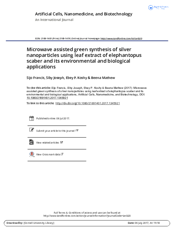 (PDF) Microwave assisted green synthesis of silver nanoparticles for ...