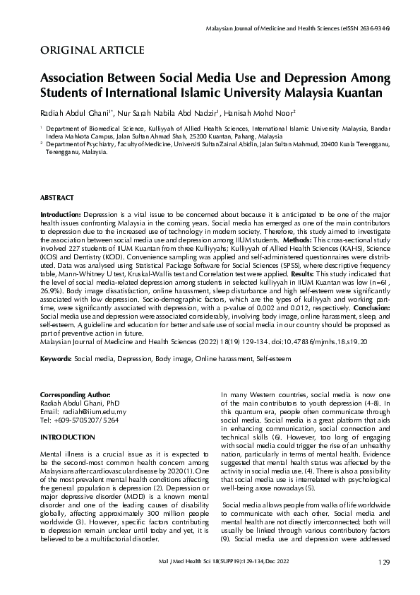 (PDF) Association Between Social Media Use and Depression Among ...