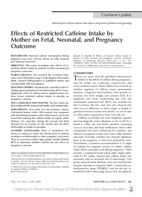 Caffeine Intake During Pregnancy And Effects Reference: Pdf Effects Of Restricted Caffeine Intake By Mother On Fetal