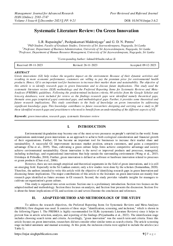 (PDF) Systematic Literature Review: On Green Innovation