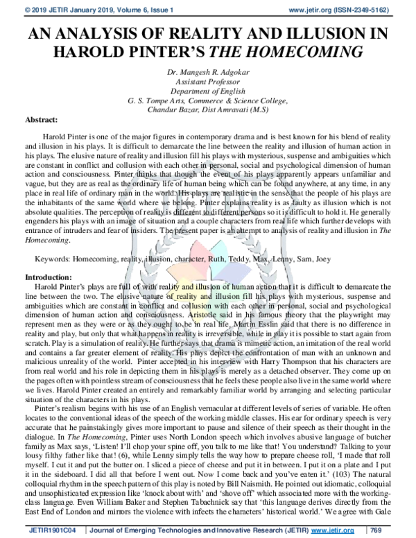 (PDF) An Analysis of Reality and Illusion in Harold Pinter’s The Homecoming