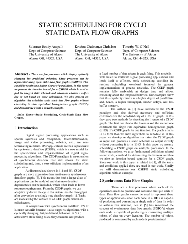 (PDF) Static Scheduling for Cyclo Static Data Flow Graphs