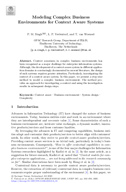 (PDF) Modeling Complex Business Environments for Context Aware Systems