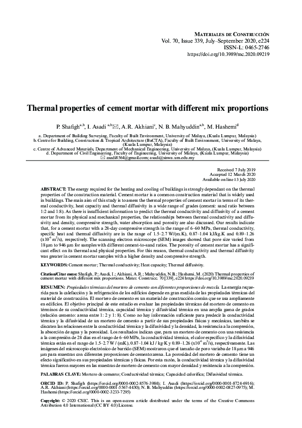 (PDF) Thermal properties of cement mortar with different mix proportions