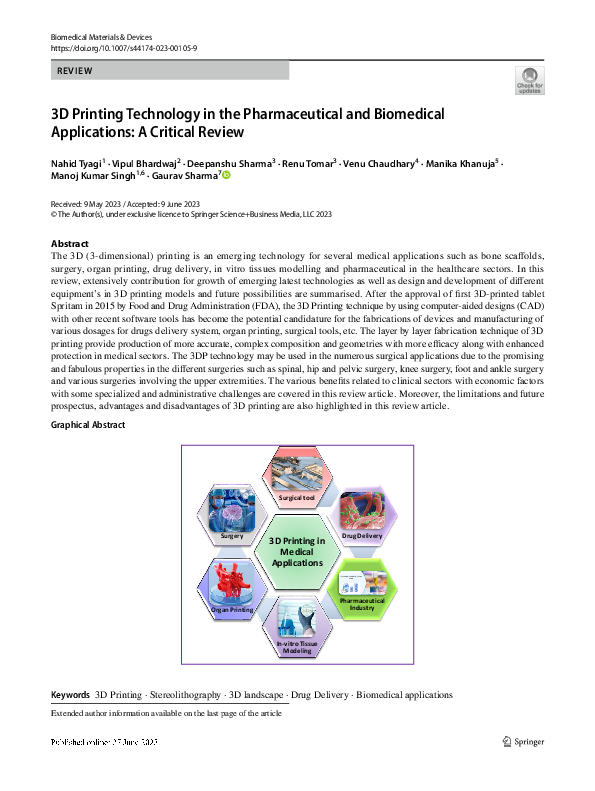 (PDF) 3D Printing Technology in the Pharmaceutical and Biomedical ...