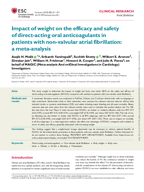 (PDF) Impact of weight on the efficacy and safety of direct-acting oral ...