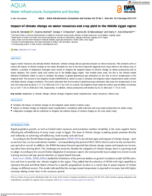 (PDF) Impact of climate change on water resources and crop yield in the ...