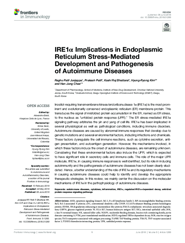 Photo inspiration: Visual Reference: Pdf Ire1Α Implications In Endoplasmic Reticulum Stress Mediated